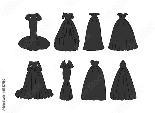 黒のドレスのイラストセット
