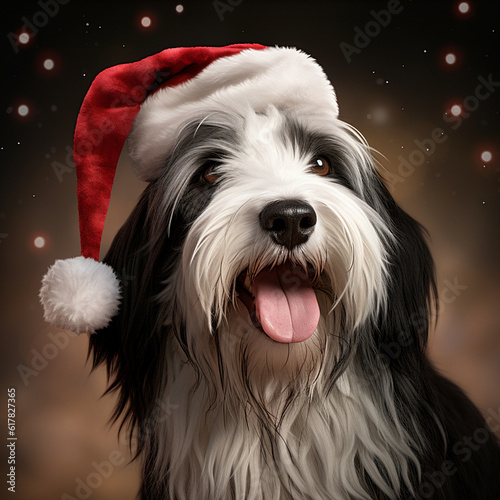 Weihnachtshund, Bearded Collie mit Weihnachtsmütze, santa's hat, Christmas dog