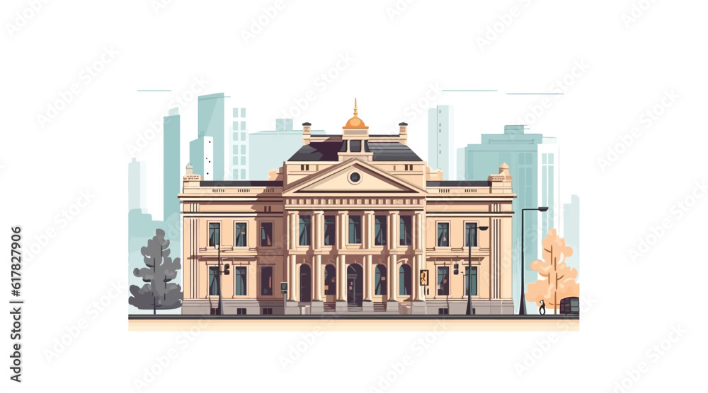 Bank building flat cartoon isolated on white background. Vector illustration