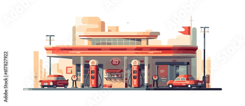 Gas station flat cartoon isolated on white background. Vector illustration