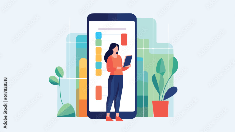 Woman Holding Smartphone Mobile Device Digital Business Flat Illustration Woman Holding Smartphone Mobile Device Digital Business Flat Illustration