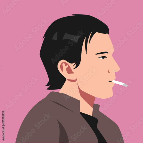 portrait of a handsome man smoking. side view. suitable for avatar, social media profile photo. vector graphic.