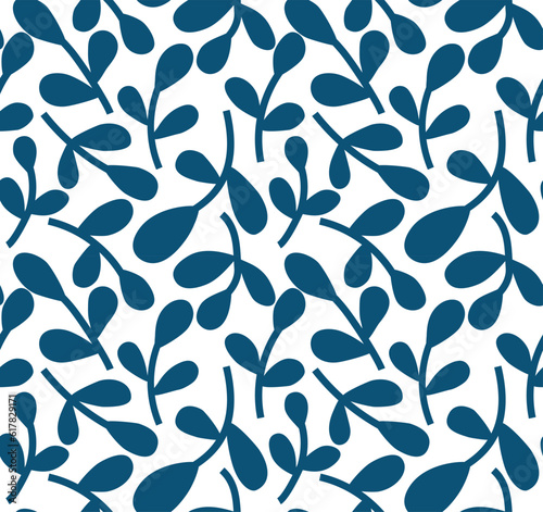 Seamles pattern with blue leaves. Vector simple illustration
