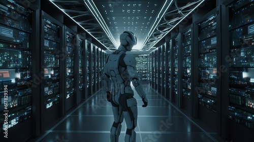 Robot standing hold in server rooms