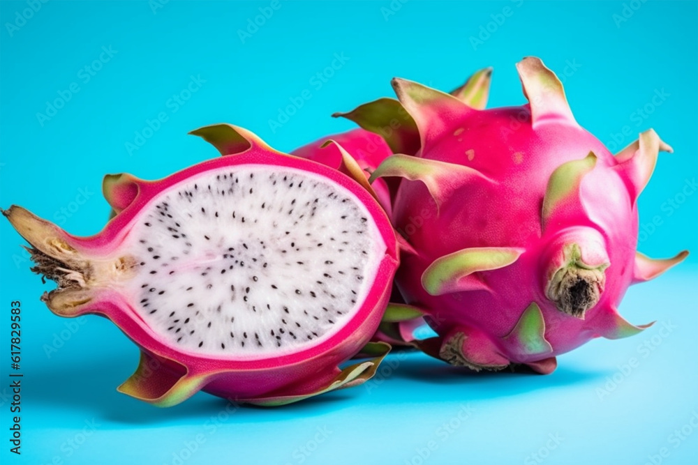 dragon fruit on blue background dragon fruit on blue background