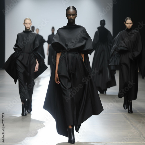 black modern minimalistic fashion show catwalk. Generative AI.