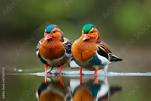 couple of mandarin ducks in the water