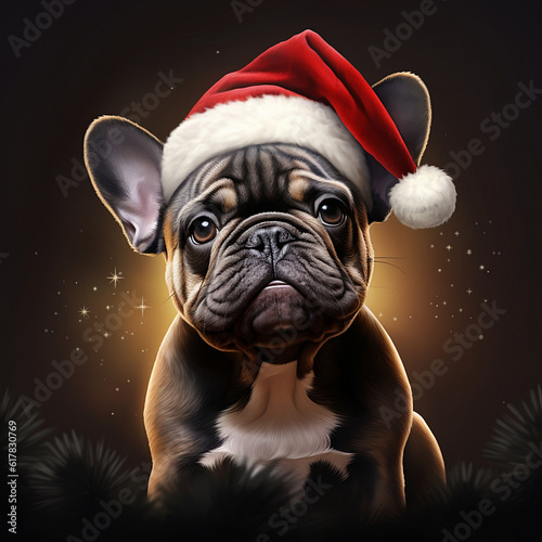 Weihnachtshund, Französische Bulldogge, mit Weihnachtsmütze, santa's hat, Christmas dog, French Bulldog, Frenchie © AZ Woodring