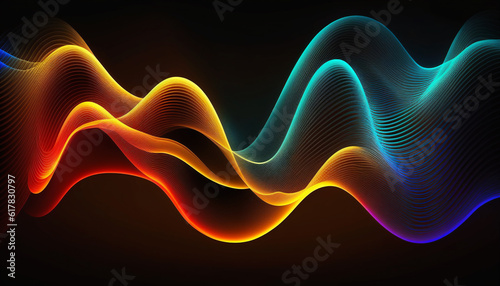 Abstract background with colorful neon wavy lines. Generative AI.
