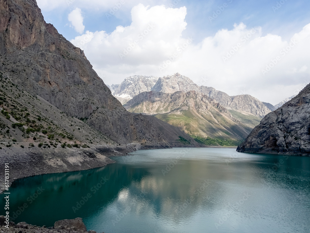 Bright blue lake in the Pamir mountains