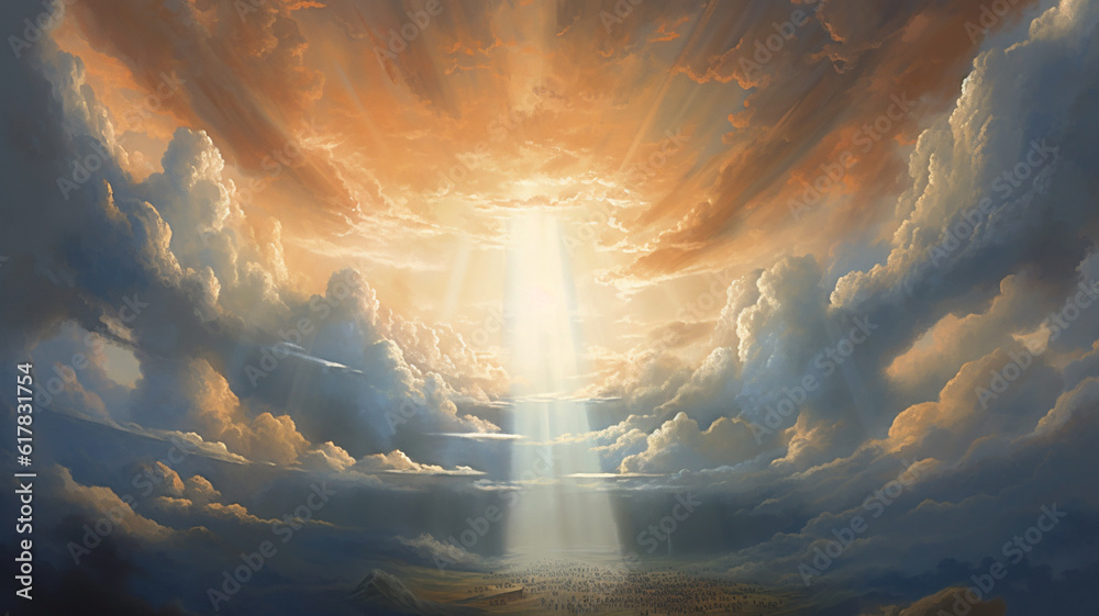 A view of the heavenly realm, with its expansive clouds and brilliant light. Generative AI