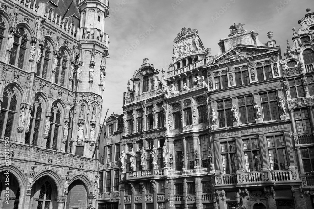 Brussels - The facade of Grand palace palaces from main square. Grote Markt.