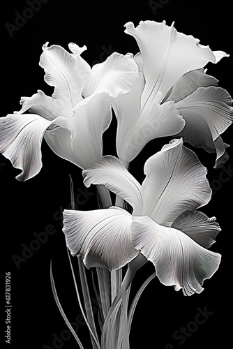 abstract iris petals  black and white illustration. Generative AI