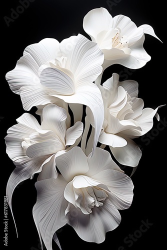 abstract iris petals, black and white illustration. Generative AI
