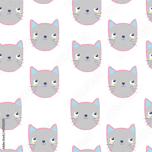pattern design for kids fashion with cute cat head drawing