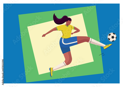 Woman soccer player kicking the ball with uniform team