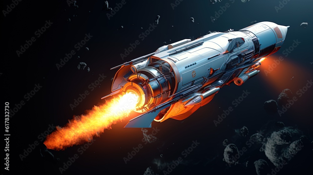 Obraz premium Flying rocket traversing through space, generated by AI