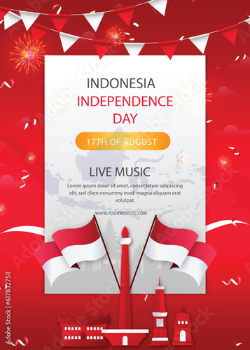 Gradient indonesia independence day vertical poster template