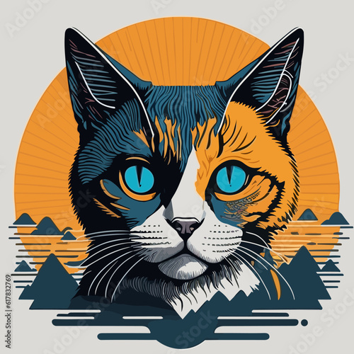 vintage retro cat Head vector illustration for t shirt design, banner, poster, sticker
