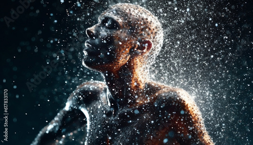 Muscular men and women exercising in futuristic water studio shot generated by AI