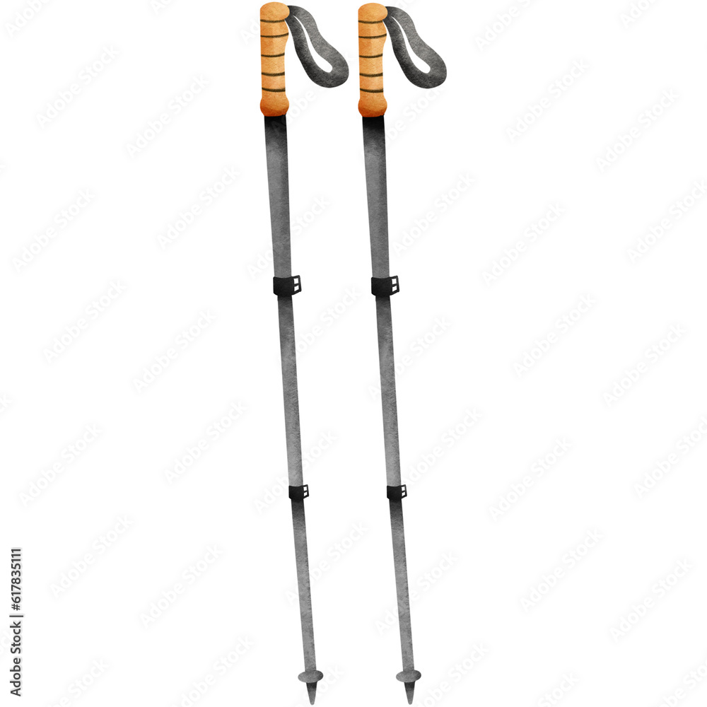 hand drawn watercolor trekking pole illustration .PNG hand drawn watercolor trekking pole illustration .PNG