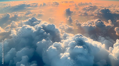 Clouds as seen from the window of an airplane. Generative AI