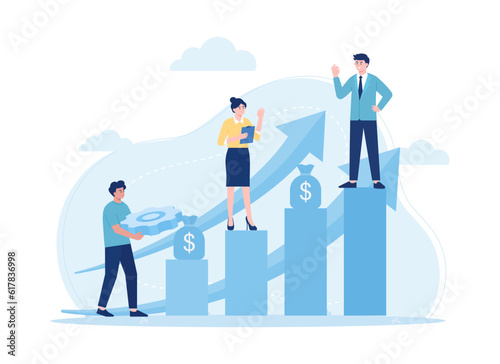 Successful managers lead the teamwork concept trending flat illustration