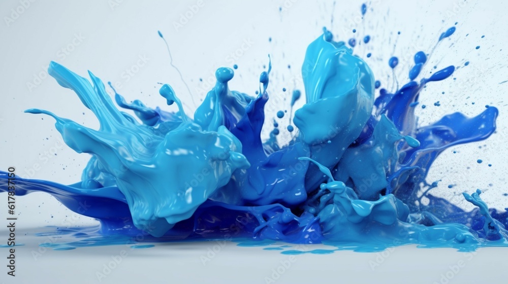Fototapeta premium Blue paint splash 3d render.Generative AI