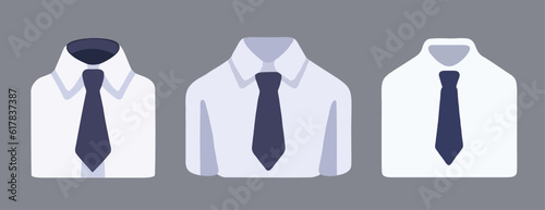 Simple flat and modern business suit icon set. Elegant shirts with tie necktie.