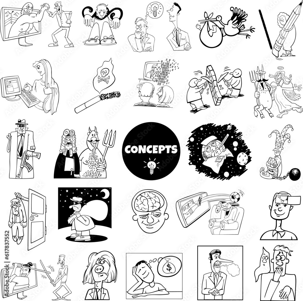Obraz premium cartoon concepts or metaphors with comic characters set