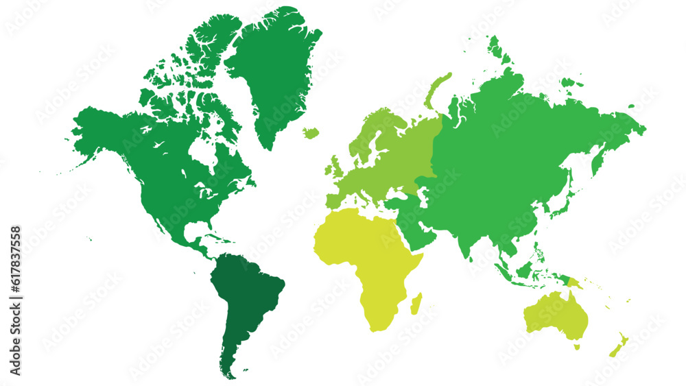 Mapa świata z zaznaczonymi kontynentami.  - obrazy, fototapety, plakaty 