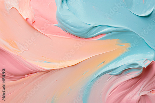 Cosmetic smear cream texture on pastel background. Generative AI	
