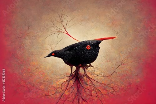 surreal blackbird with antenae red  photo