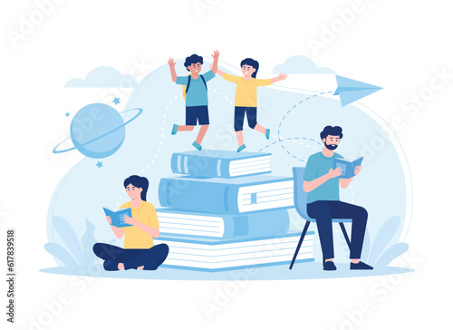 People read a books all the time trending flat illustration