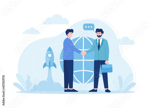 Businessmen make a deal for partnership cooperation concept trending flat illustration