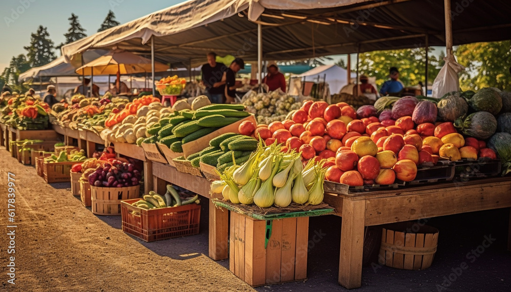 Fresh organic fruits and vegetables for healthy eating at farmers market generated by AI