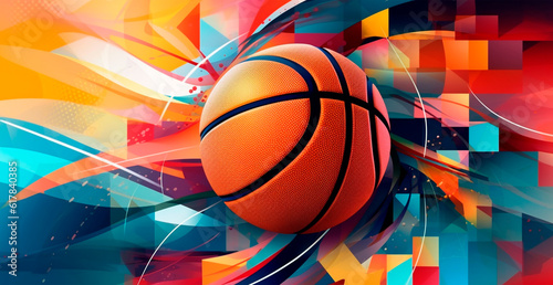 Abstract basketball panoramic background, orange basketball - AI generated image © BEMPhoto