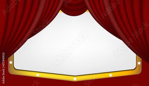 Vector illustration of realistic theater red curtain for show. Premium dark red curtains scene gracefully. Cover it with vertical blur and premium text. Like curtains in the theatre.