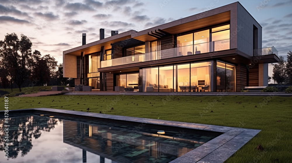 Fototapeta premium huge luxury modern house for large family for country life. Generative AI