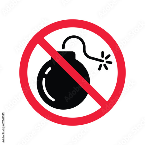 Forbidden Prohibited Warning, caution, attention, restriction label danger. Do not use Bomb icon. No Bomb flat sign design. Boom vector icon. Bomb symbol pictogram