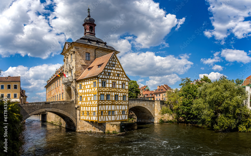 The old downtown of Bamberg with half-timbered houses