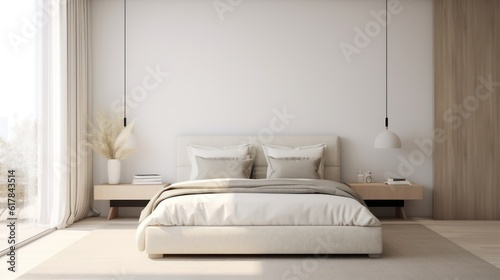 White bedroom interior. Earth tones design. 3d rendering © Eli Berr