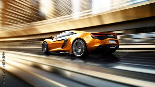 Sport car on the road with motion blur. Generative AI