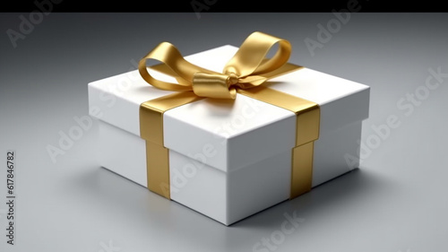 White gift, White and Gold gift box, golden ribbon, luxury gift, beautiful gift. Generative AI
