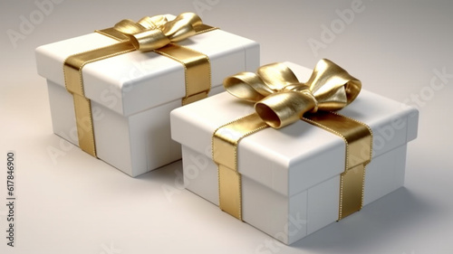 White gift, White and Gold gift box, golden ribbon, luxury gift, beautiful gift. Generative AI