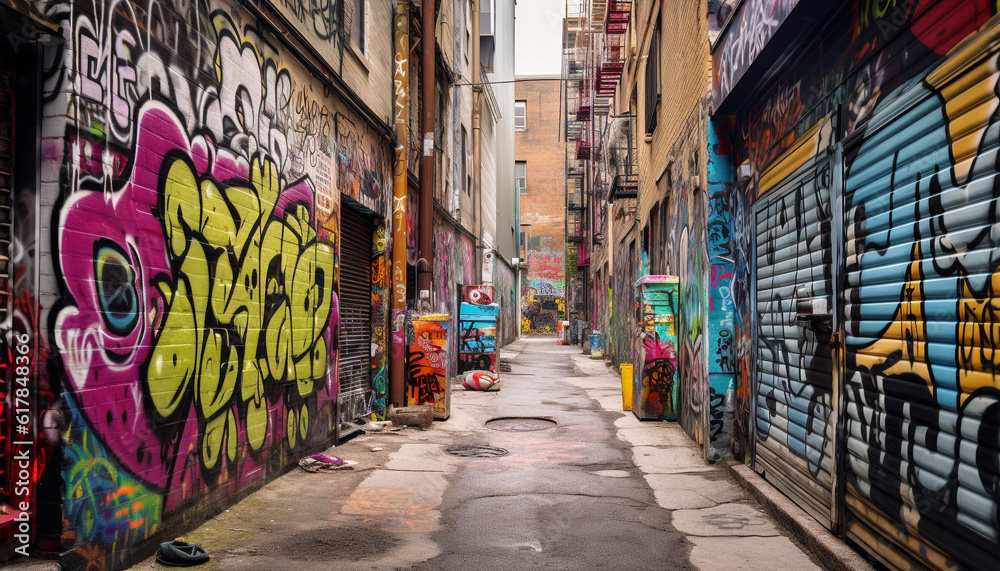 Fototapeta premium Vibrant city life illuminates the old town historic architecture generated by AI