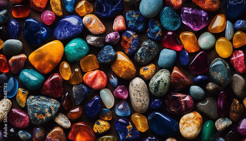 A large collection of multi colored precious gems in nature generated by AI A large collection of multi colored precious gems in nature generated by AI