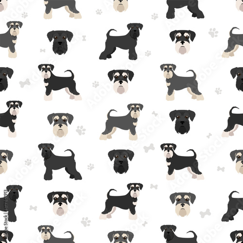 Miniature schnauzer dogs seamless pattern