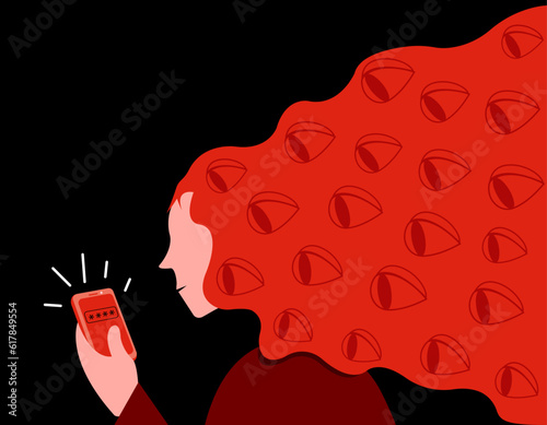 Eavesdropping and spying on phone, violating privacy illustration