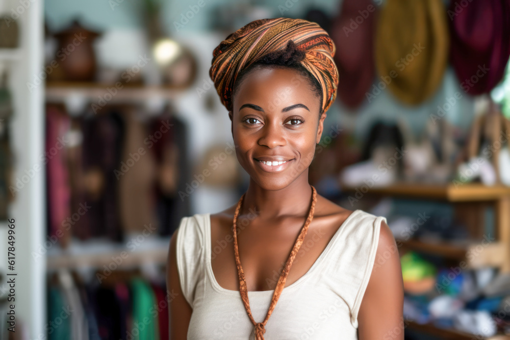 Caribbean small business owner posing in her shop. Caribbean small business owner posing in her shop.